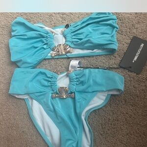 PrettyLittleThing Aqua Swimwear with Metallic Details